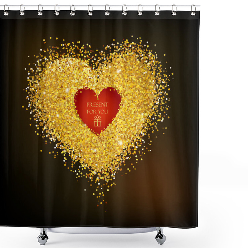 Personality  Golden Frame In Shape Of Heart Shower Curtains