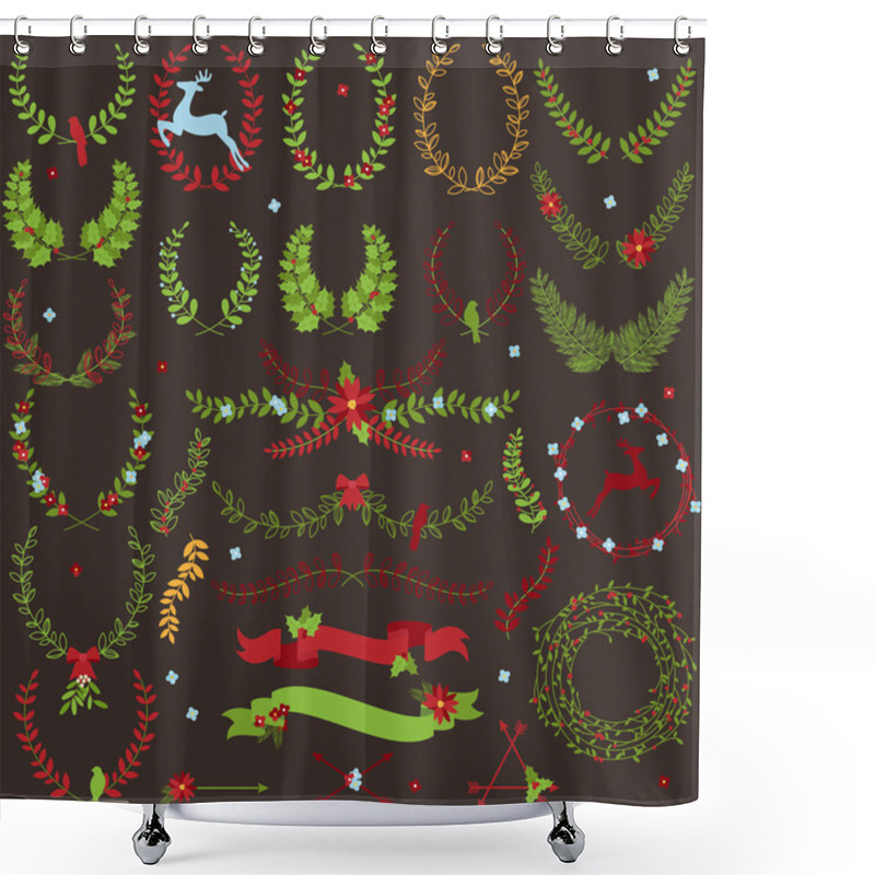 Personality  Vector Collection Of Christmas Holiday Themed Laurels And Wreaths Shower Curtains