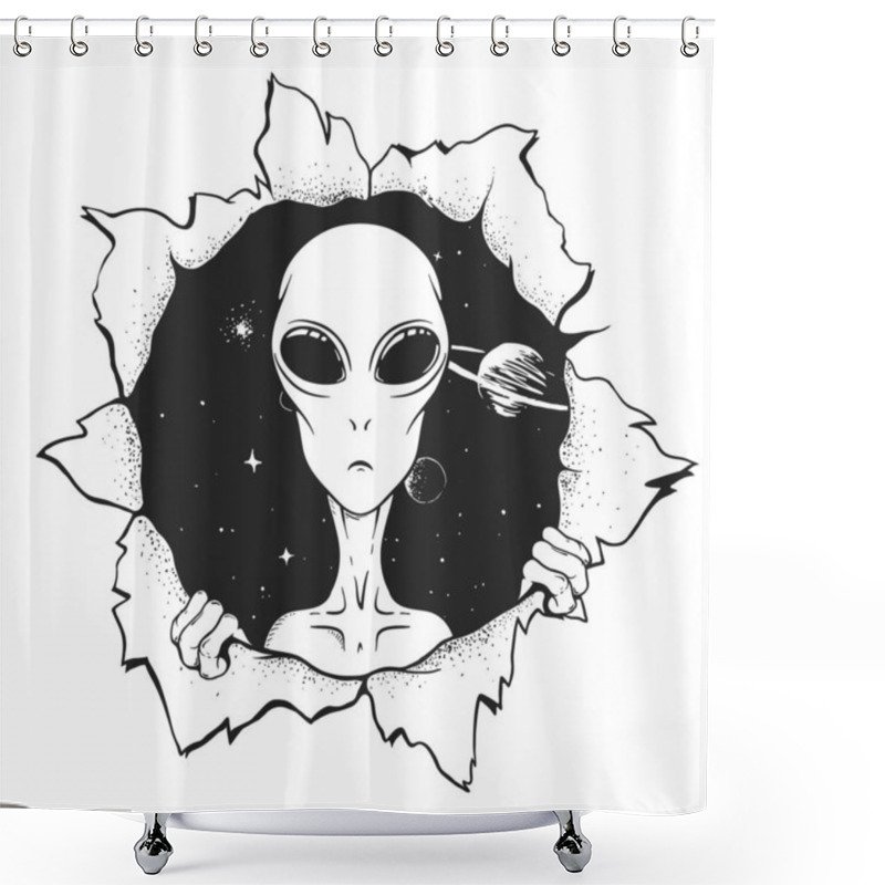 Personality  The Alien Looks Out From The Hole Of Space Shower Curtains