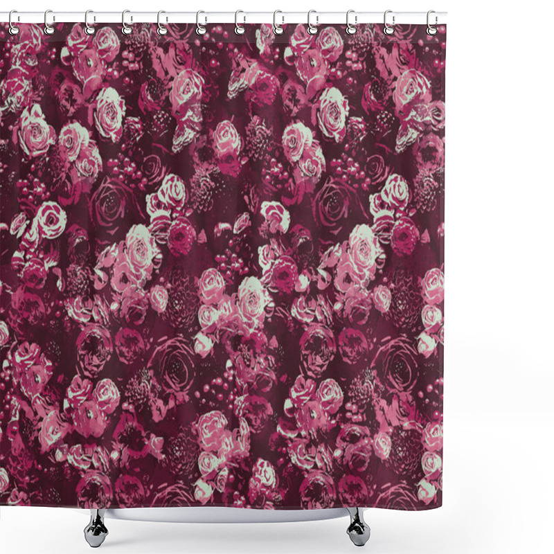 Personality  Abstract Hand Drawn Flowers Floral Seamless Repeat Print Pattern Background. Beautiful Blossom And Buds. Burgundy Shower Curtains