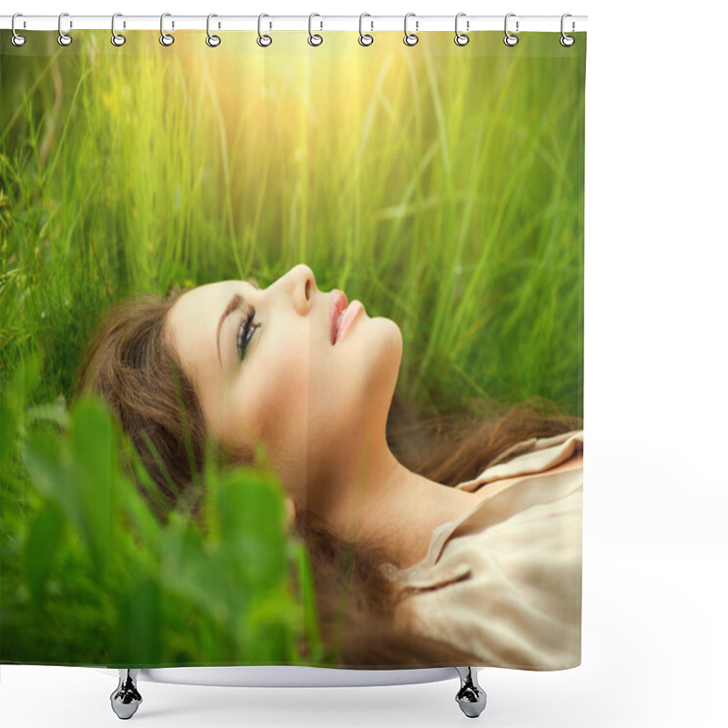 Personality  Woman Lying On  Field Shower Curtains