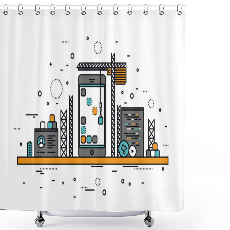 Personality  Mobile Apps Construction Line Style Shower Curtains