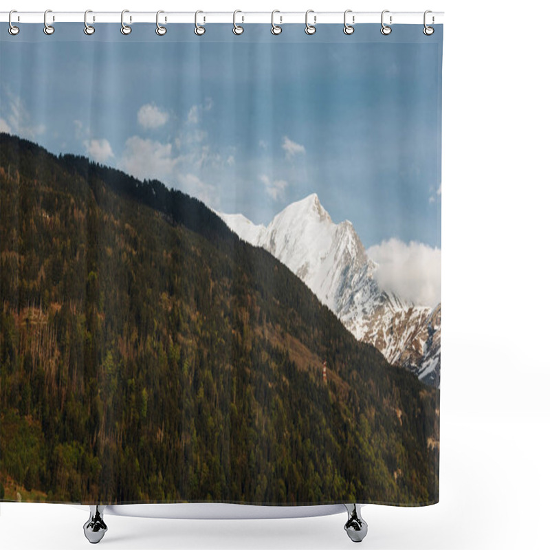 Personality  Beautiful Green Vegetation And Snow-capped Peaks In Scenic Mountains, Mont Blanc, Alps Shower Curtains