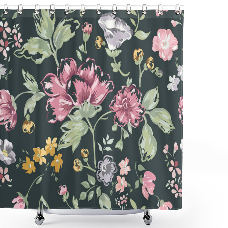 Personality  Floral Pattern. Pink And Blue Flowers Background. Hand Drawn  Illustration Shower Curtains