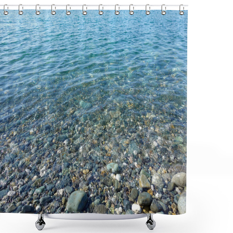 Personality  Pebble Beach. Sea View. Sea Shore With Calm Clear Water Shower Curtains