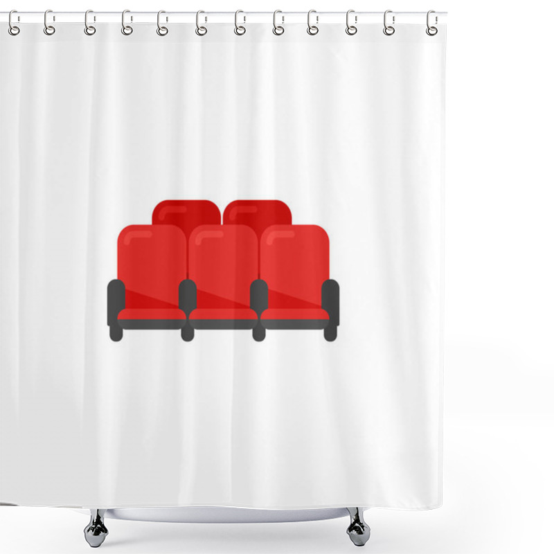 Personality  Cinema Theater Red Chairs In Flat Style. Vector Icon. Shower Curtains