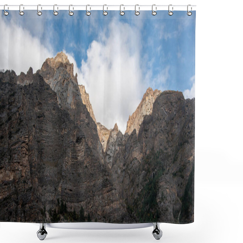 Personality  Morning Sun Light Illuminates Rocky Himalayan Peaks In Uttarakhand, India Shower Curtains