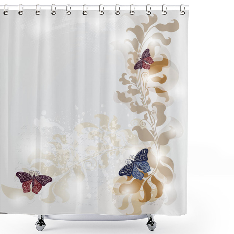 Personality  Grunge Invitation Card With Baroque Butterflies Shower Curtains