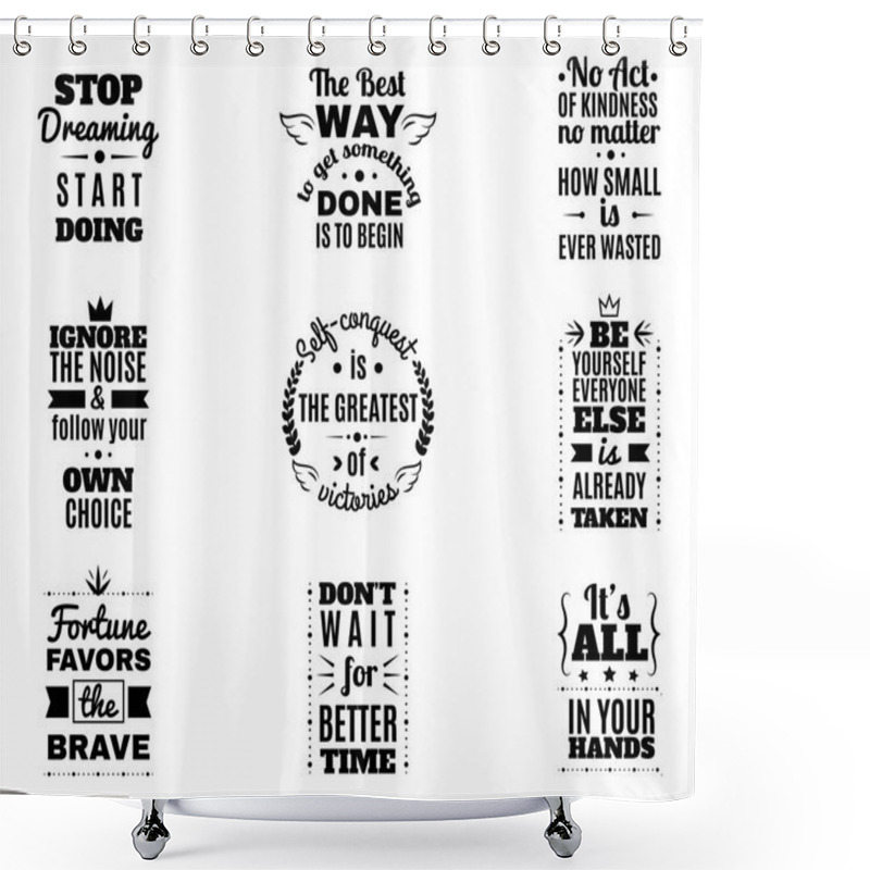 Personality  Big Vector Set With 20 Motivational Quotes. Hand Written Sign For Every Design Production. Shower Curtains