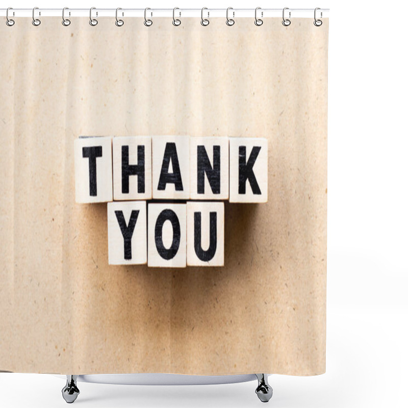 Personality  Letter Block In Word Thank You On Wood Background Shower Curtains