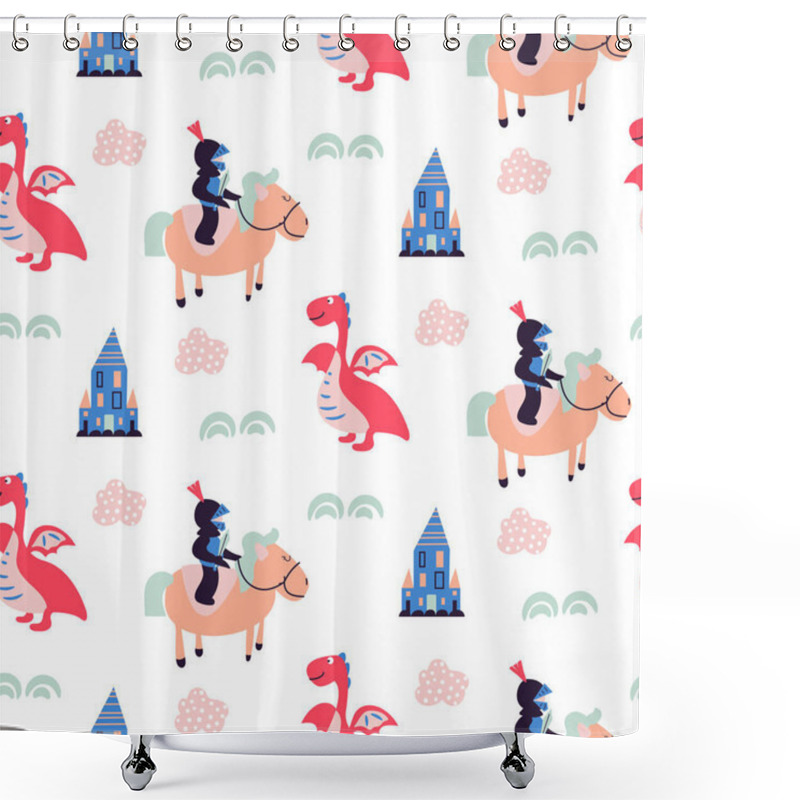 Personality  Knights And Dragons Seamless Vector Pattern. Shower Curtains