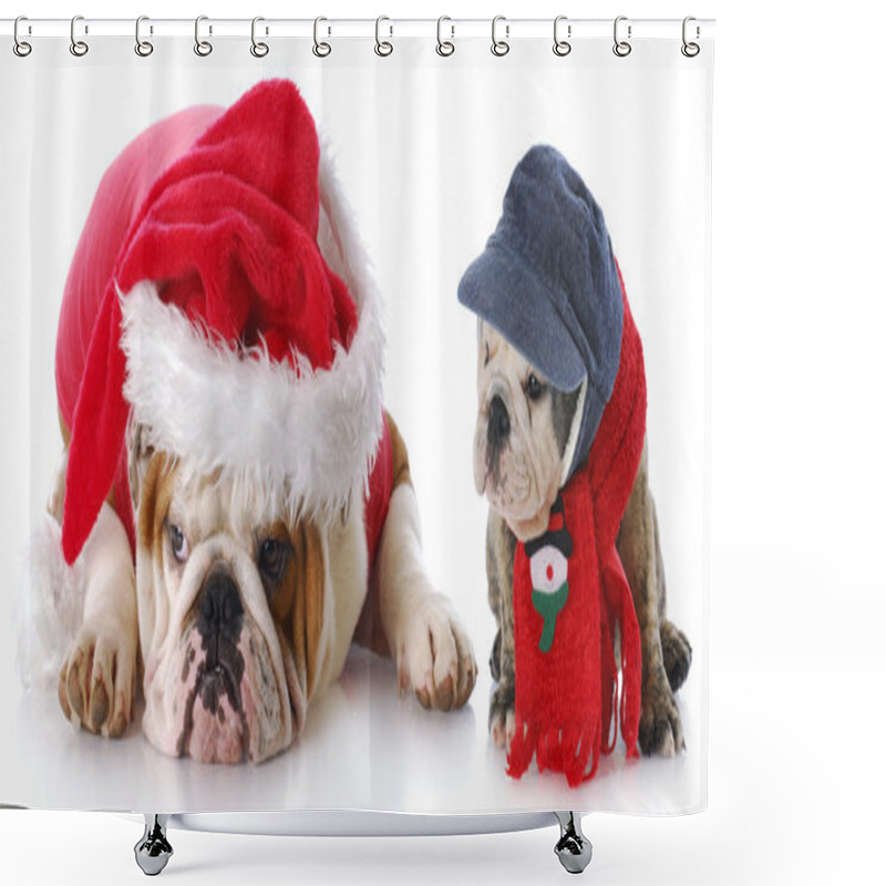 Personality  Santa Dog With Puppy Shower Curtains