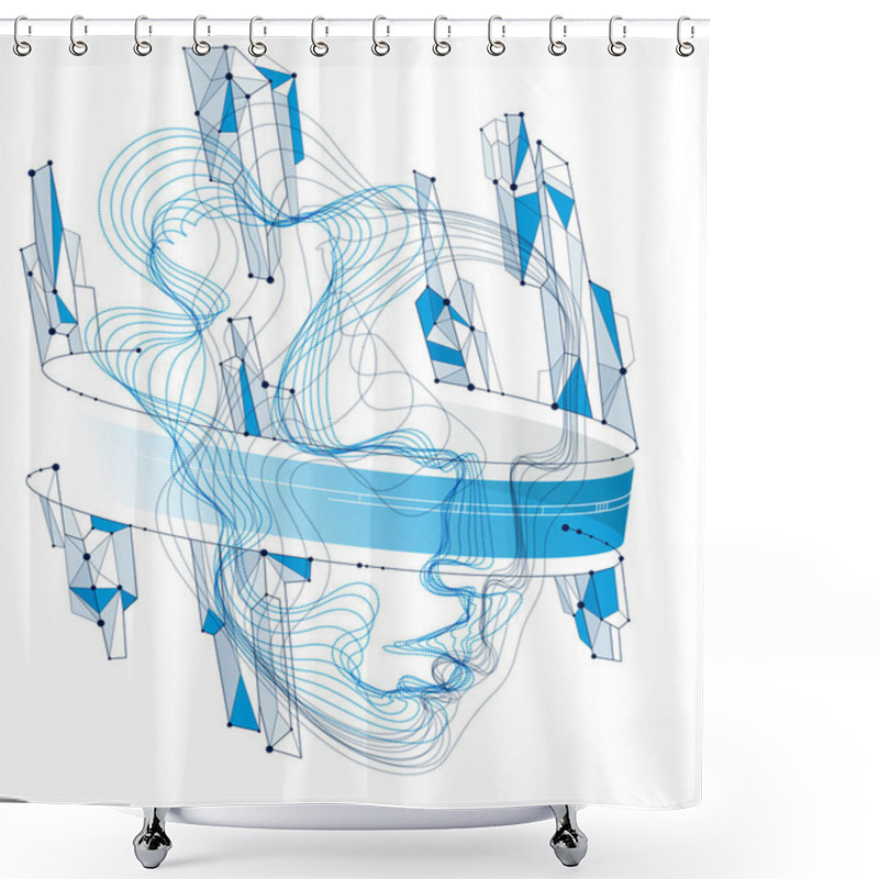 Personality  Technological Evolution Time, Digital Software Soul Of Machine, Human Head Vector Portrait Made Of Dotted Particles Flow In Wave Shapes Lines. Beautiful Futuristic Illustration. Shower Curtains