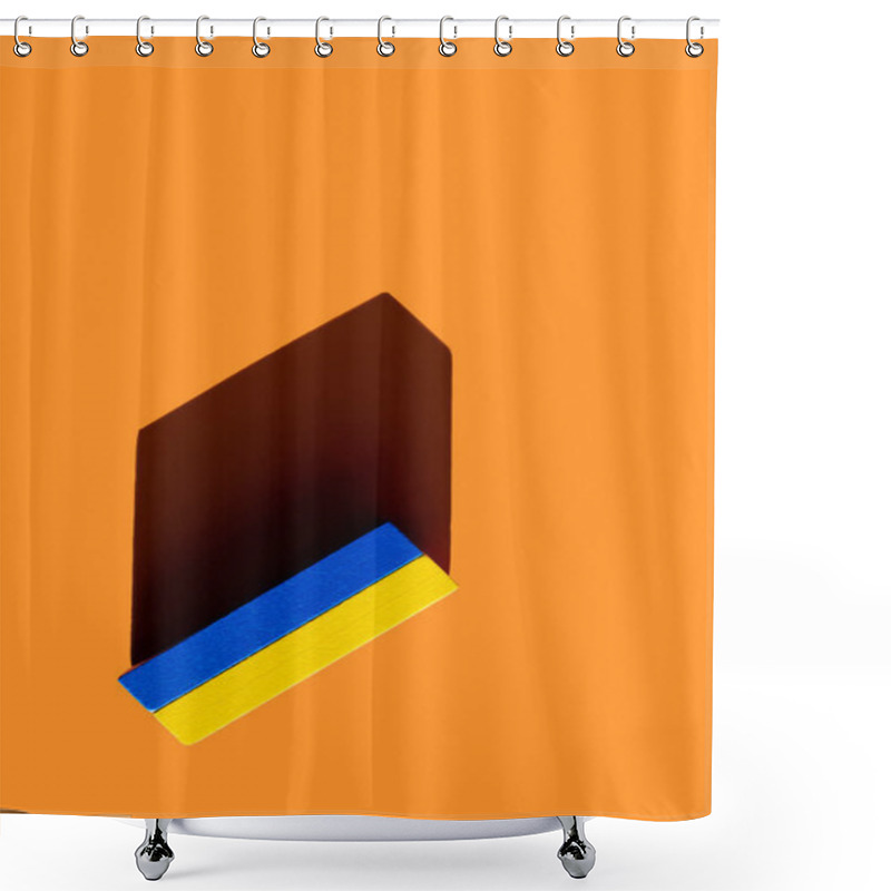 Personality  Top View Of Bright Blue And Yellow Blocks On Orange Background, Ukrainian Concept Shower Curtains