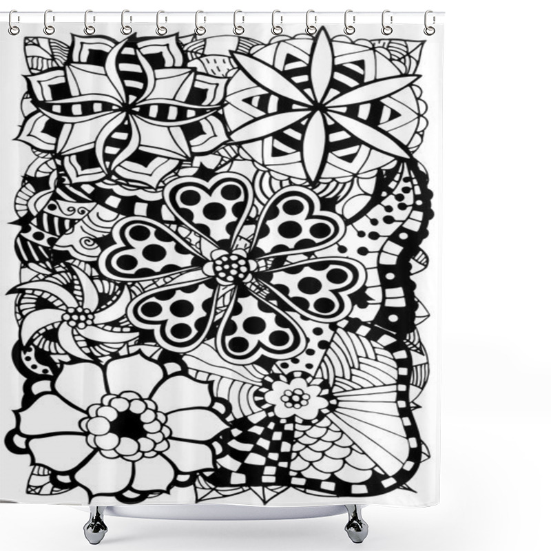 Personality  Doodle Flowers And Leafs Shower Curtains