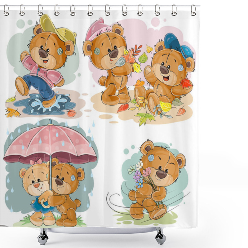 Personality  Set Vector Clip Art Illustrations Of Funny Teddy Bears Shower Curtains