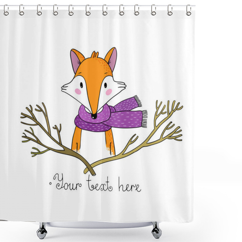 Personality  Portrait Of A Fox In A Scarf And Branches. Shower Curtains