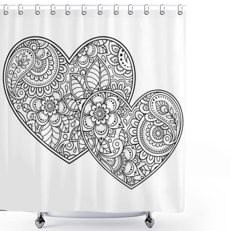 Personality  Mehndi Flower Pattern In Form Of Heart For Henna Drawing And Tattoo. Decoration In Ethnic Oriental, Indian Style. Valentine's Day Greetings. Coloring Book Page. Shower Curtains