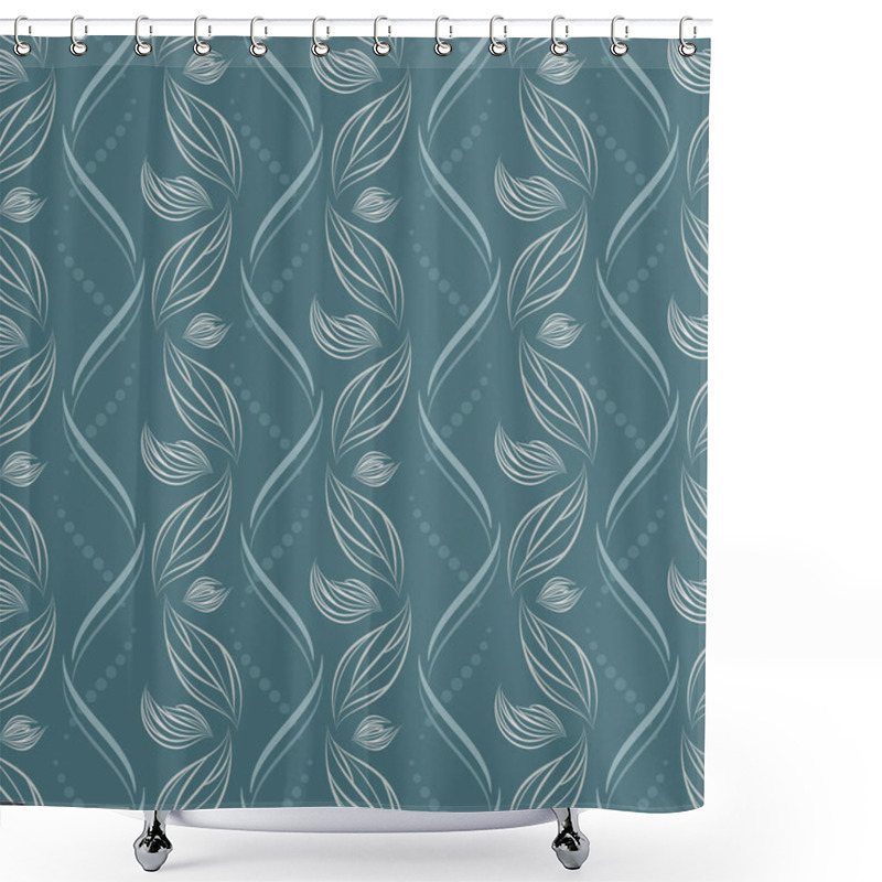 Personality  Seamless Vector Ornamental Pattern With Abstract Floral And Geometric Elements In Monochrome Blue-gray Colors For Fabric, Textile, Or Wallpaper Design Shower Curtains