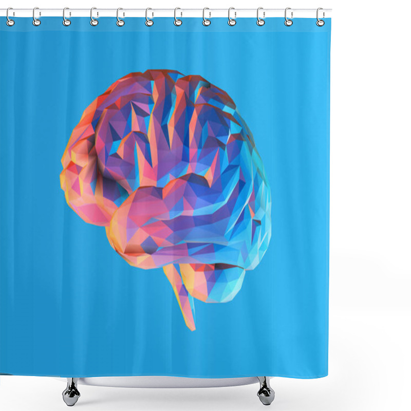 Personality  Low Poly Brain Illustration Isolated On Blue BG Shower Curtains