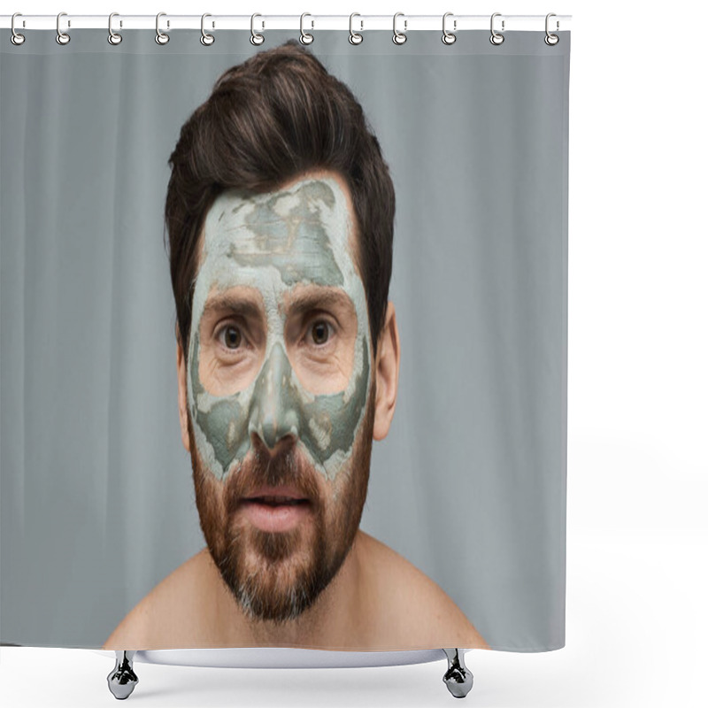 Personality  Bearded Man Wearing A Facial Mask, Skincare. Shower Curtains