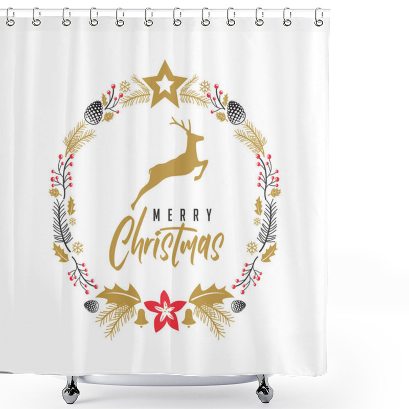 Personality  Merry Christmas Deer Elegant Rustic Flat. Shower Curtains