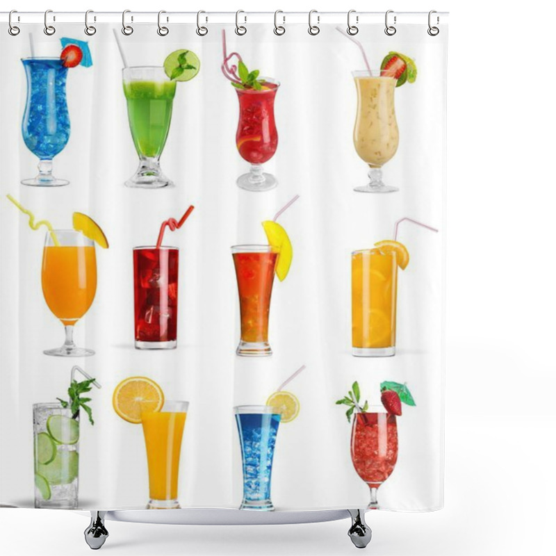 Personality  Close-up Of Fresh Fruits Drink Set Isolated On White Background Shower Curtains