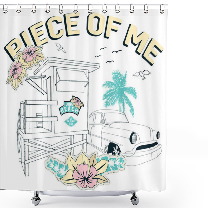 Personality  Tropical Embroidery And Vector Print Shower Curtains