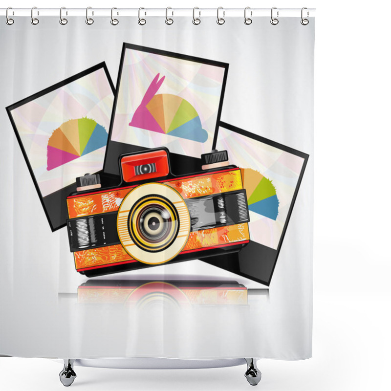 Personality  Retro Camera With Photos Shower Curtains