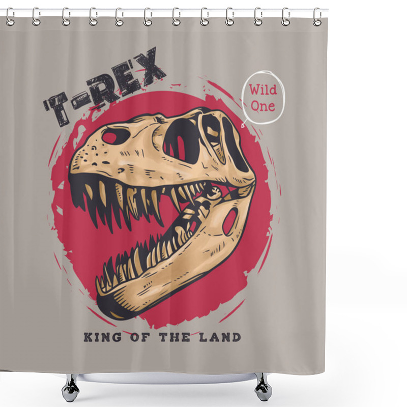 Personality  Dinosaur Head Skeleton, Tyrannosaurus Fossil Skull Hand Drawn Vector Illustration Shower Curtains