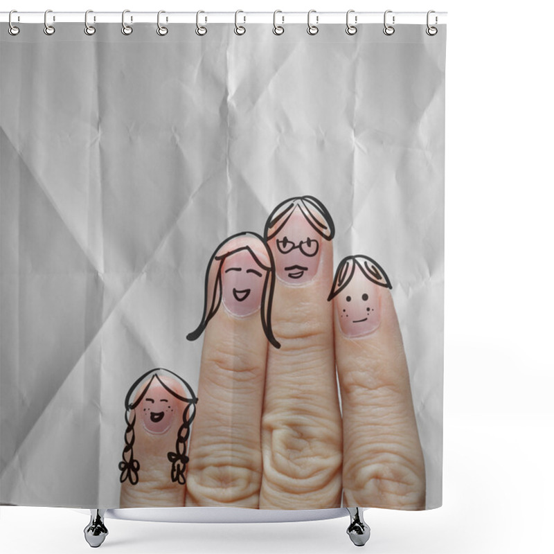 Personality  Happy Finger Family On Crumpled Paper Background Shower Curtains