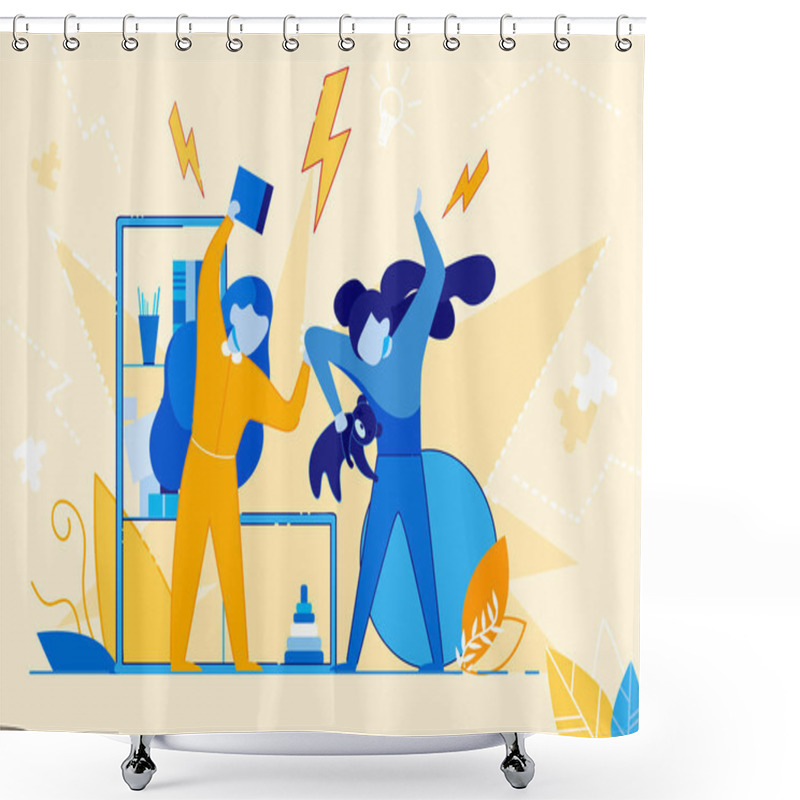 Personality  Girls Fighting And Quarreling At Playing Room Shower Curtains