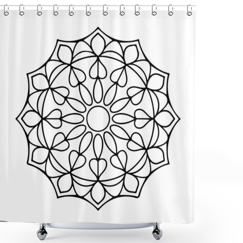 Personality  Black And White Mandala Illustration With Symmetrical And Intricate Floral-inspired Patterns, Perfect For Coloring Books, Designs, Or Art Projects Showcasing Meditation, Balance, And Artistic Creativity In Eastern Or Geometric Aesthetics. Shower Curtains