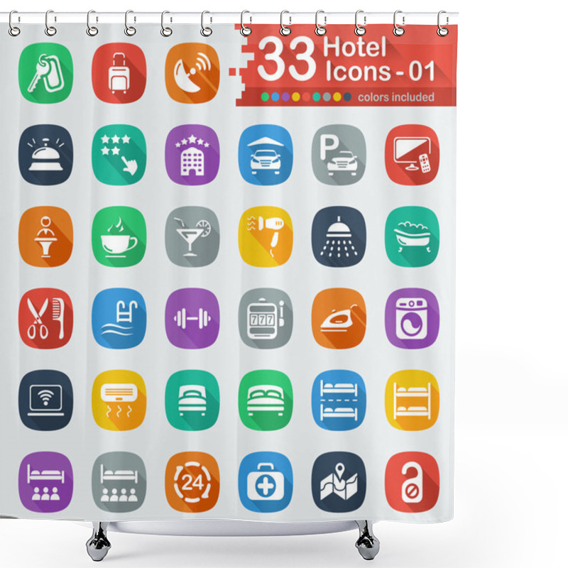 Personality  33 White Flat Hotel Icons 01 Shower Curtains