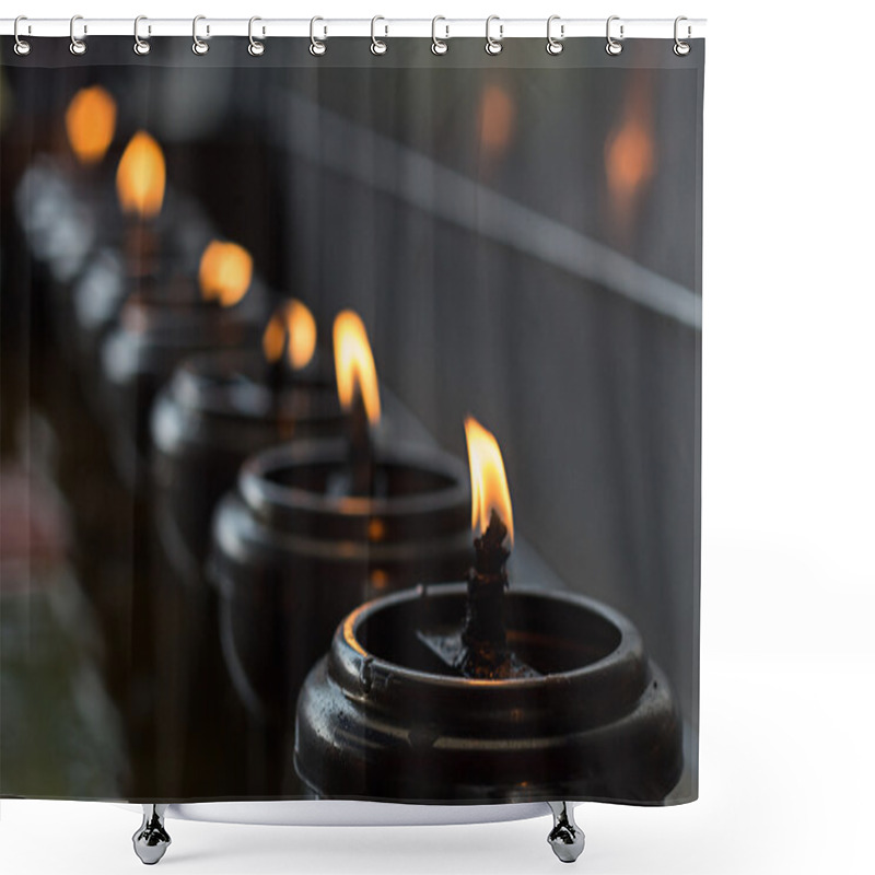 Personality  Lignting Of Praying Candles In A Temple Shower Curtains