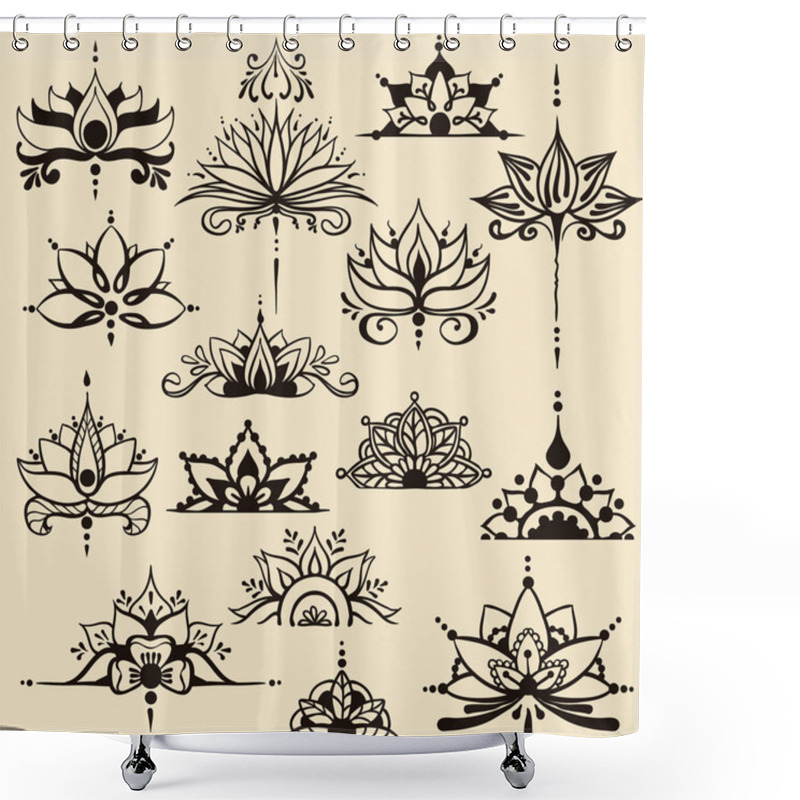 Personality  Fifteen Freehand Drawings Of Lotus Flowers In East Style Shower Curtains