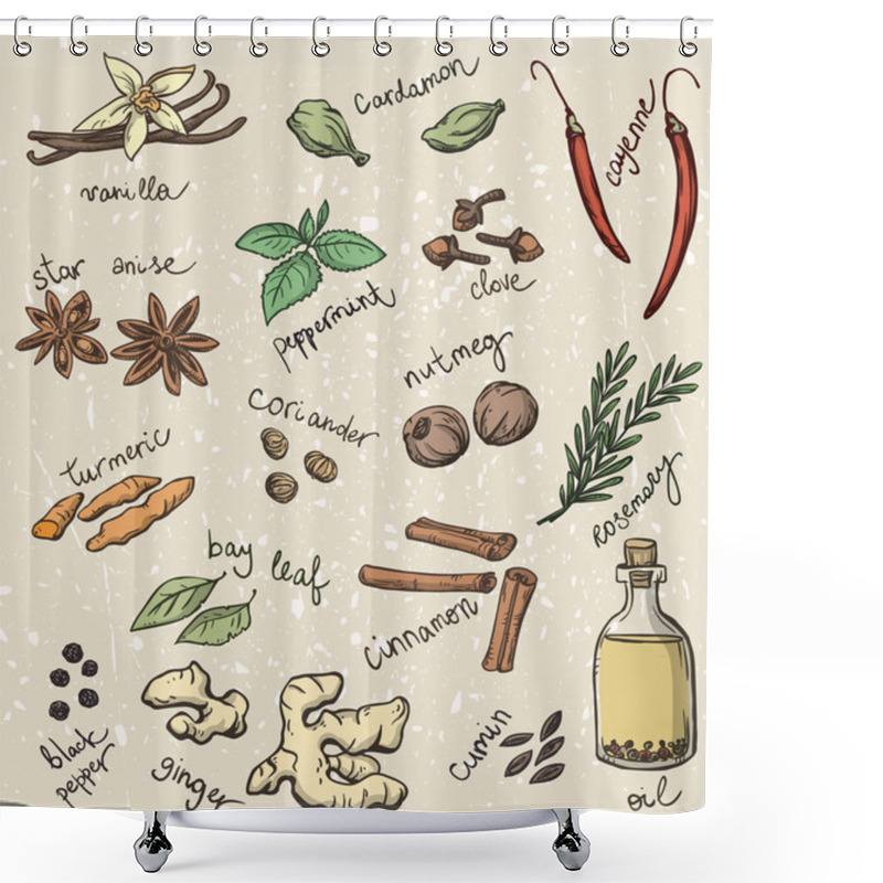 Personality  Set Of Spices And Herbs Vector Illustration Shower Curtains