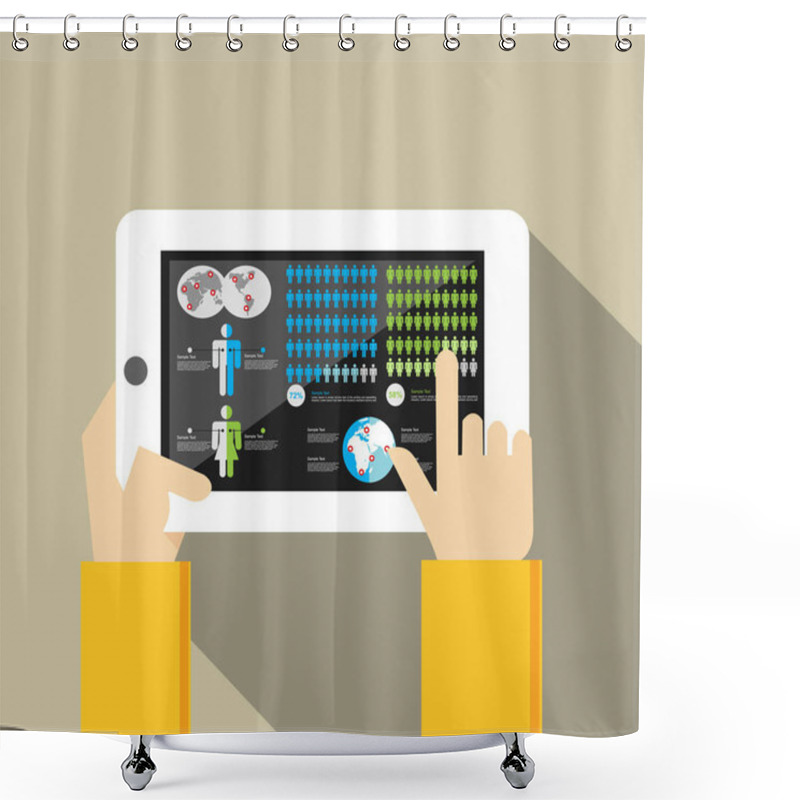 Personality  Mobile Dashboard Application.  Monitoring Business And Statistics Concept Illustration On Gadget Screen. Business And Statistics Illustration Flat Designs. Shower Curtains