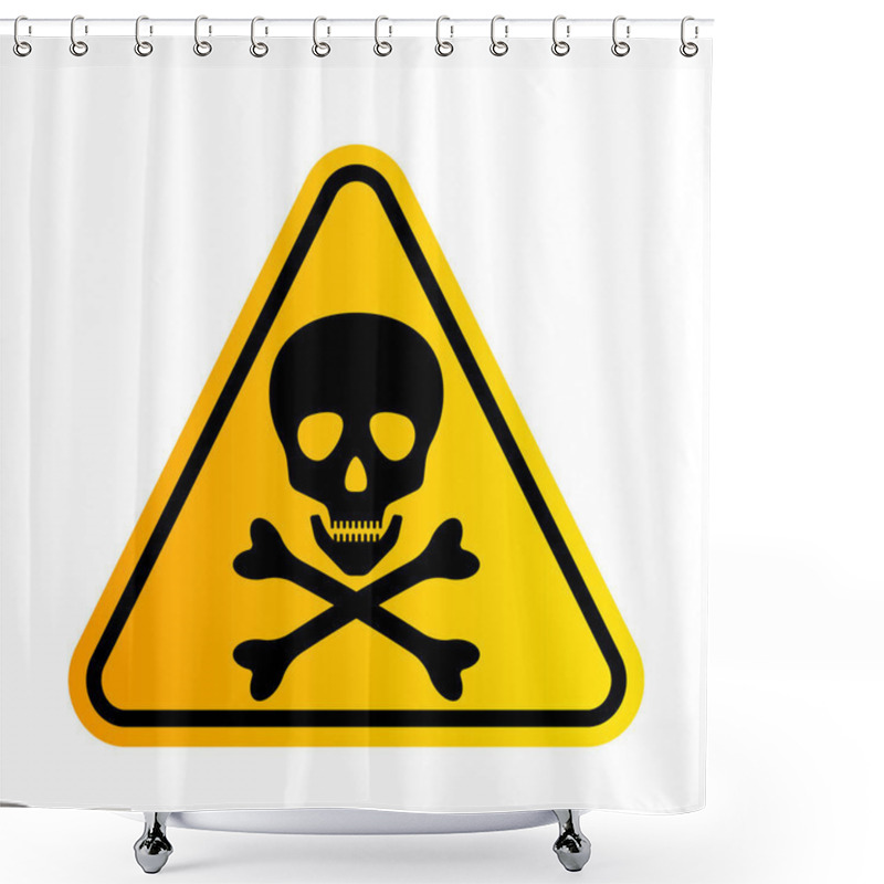 Personality  Bones And Skull As A Sign Of Toxicity Warning. Yellow Triangle Hazard Icon. Vector Illustration Isolated On White Background Shower Curtains