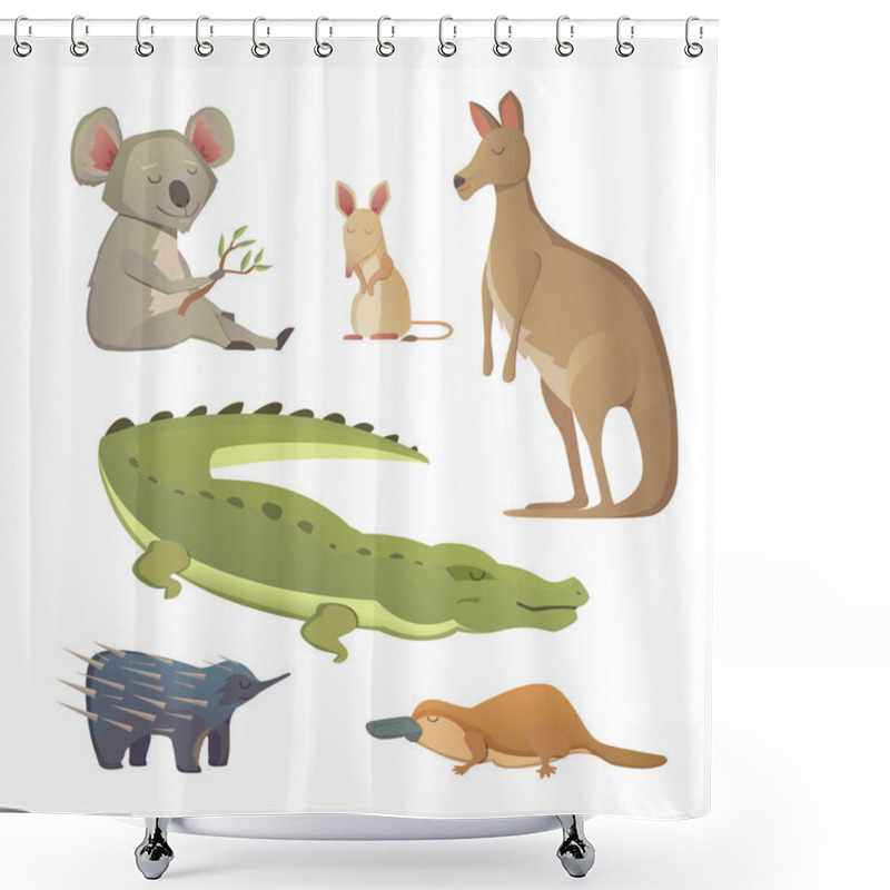 Personality  Vector Set Of Cartoon Australian Animals Isolated. The Fauna Of Australia Illustration. Shower Curtains