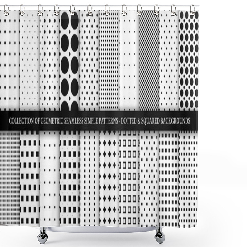 Personality  Collection Of Vector Geometric Seamless Simple Patterns - Dotted And Squared Textures. Decorative Black And White Backgrounds - Trendy Minimalistic Design Shower Curtains