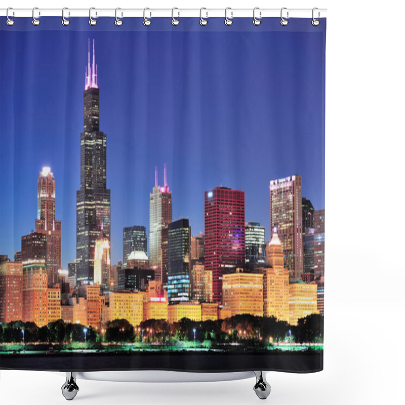 Personality  Chicago Skyline At Dusk Shower Curtains