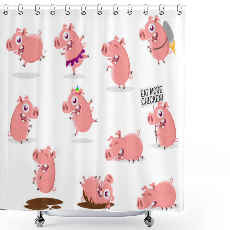 Personality  Funny Collection Of A Cartoon Pig Shower Curtains