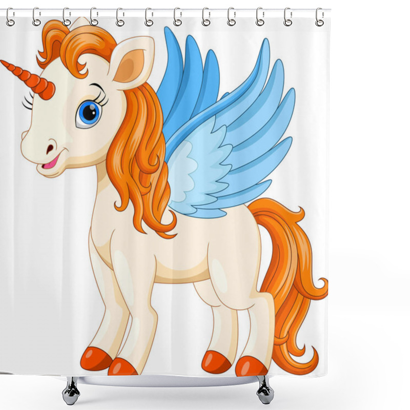 Personality  Cute Cartoon Unicorn On A White Background Shower Curtains