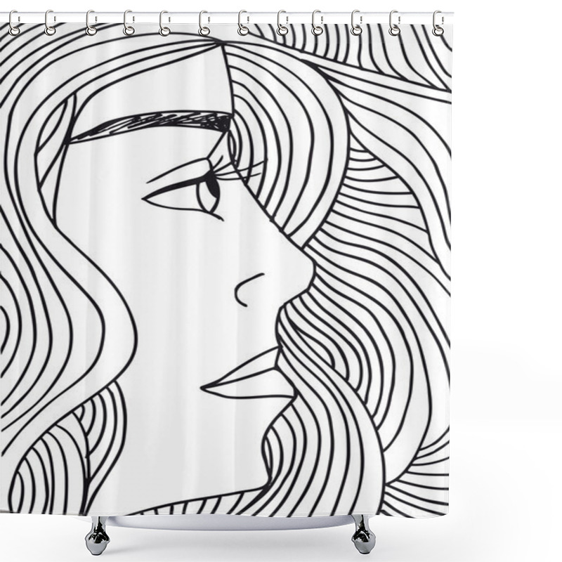 Personality  Abstract Sketch Of Woman Face. Vector Illustration. Shower Curtains