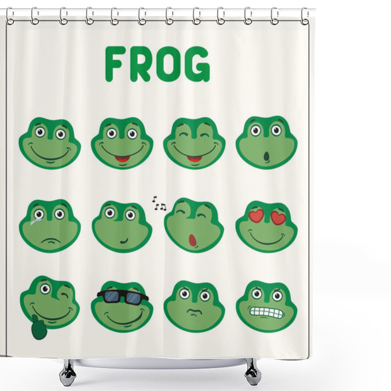 Personality  Set Of Frog Faces With Different Emotions In Cartoon Style  Shower Curtains