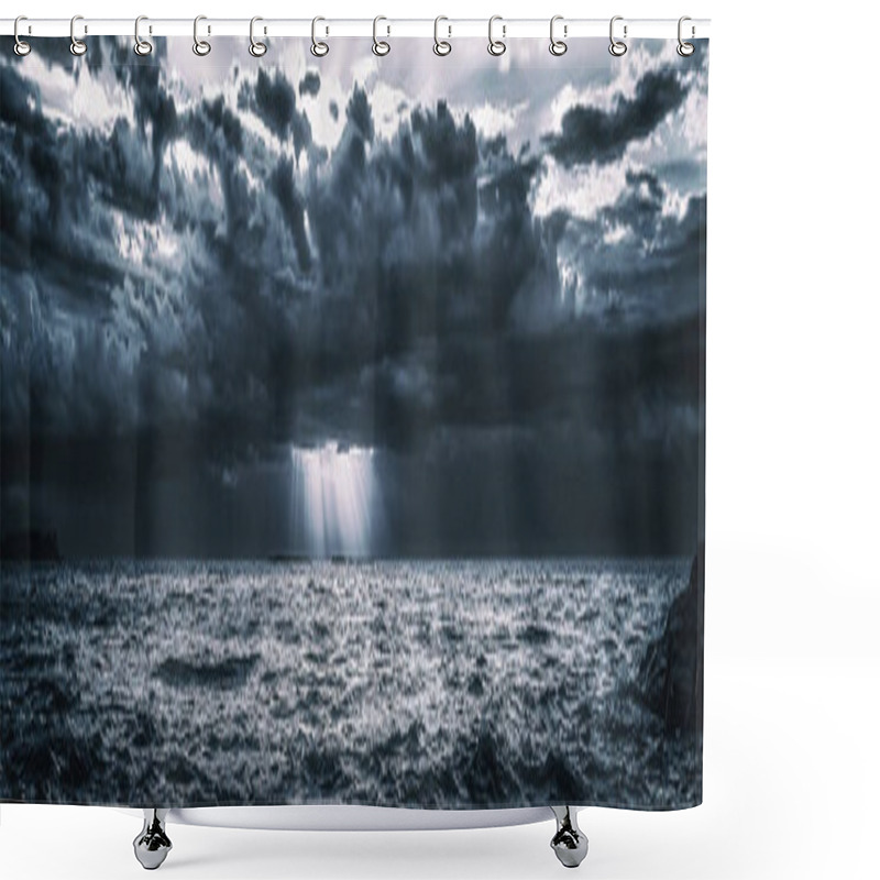 Personality  Dramatic Storm Clouds Over Cold Sea Water. Panoramic Seascape Background. Shower Curtains