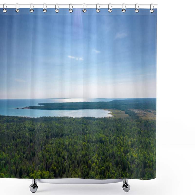 Personality  Misery Bay Waters Of Lake Huron And Green Vegetation Aerial View From Above. Exploration Of The Diverse Trails And Wildlife. Harmony With Nature. Spectacular Views Of Lake Huron. Great Canadian Lakes. Shower Curtains