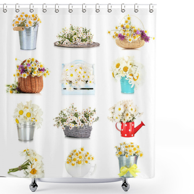 Personality  Beautiful Wild Camomiles Isolated On White Shower Curtains