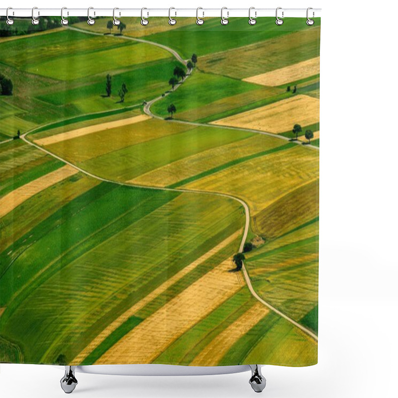 Personality  Green Fields Aerial View Before Harvest Shower Curtains